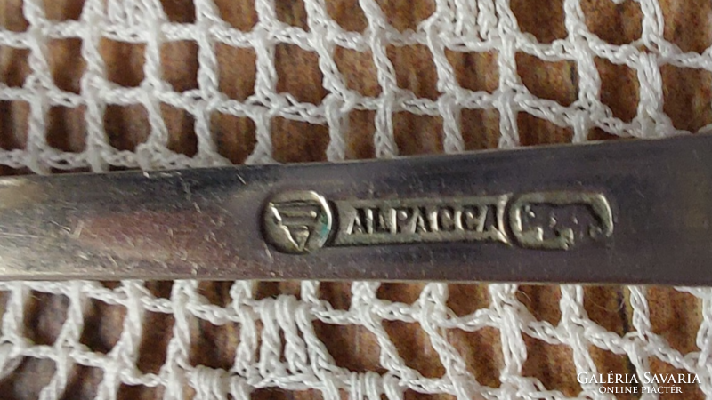 Antique 6 alpaca, alpaca coffee spoon + 1 sugar tongs, sugar tongs - with various markings