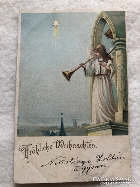 Antik hosszúcímzéses litho Karácsonyi képeslap                          -6.