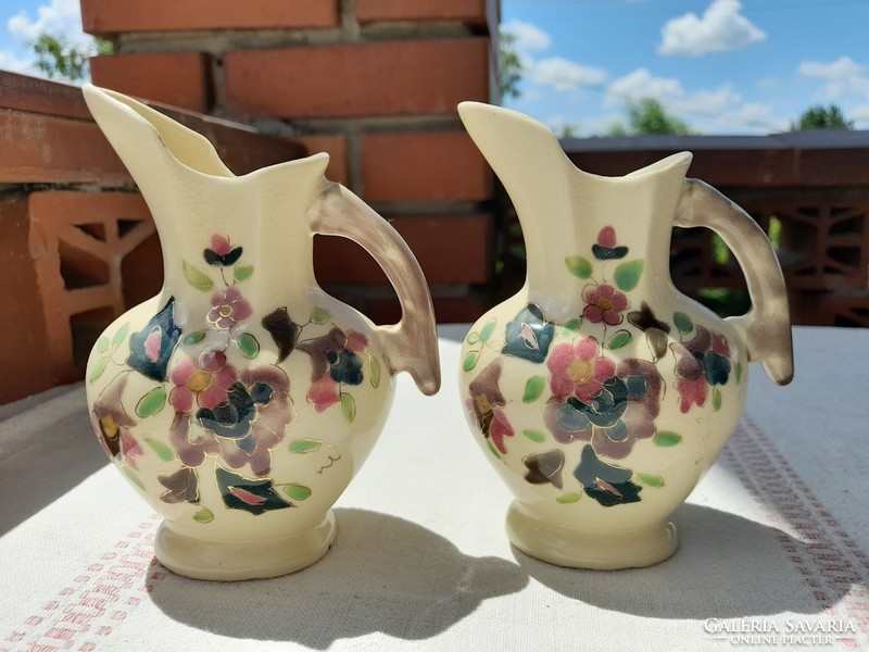 Pair of antique Zsolnay decorative jugs