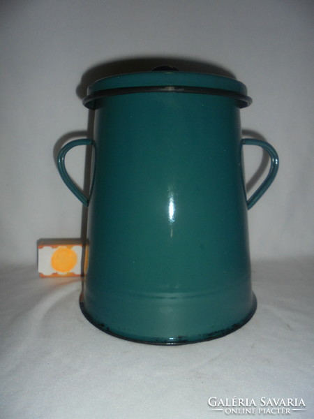 Retro, enameled green barrel, grease storage container