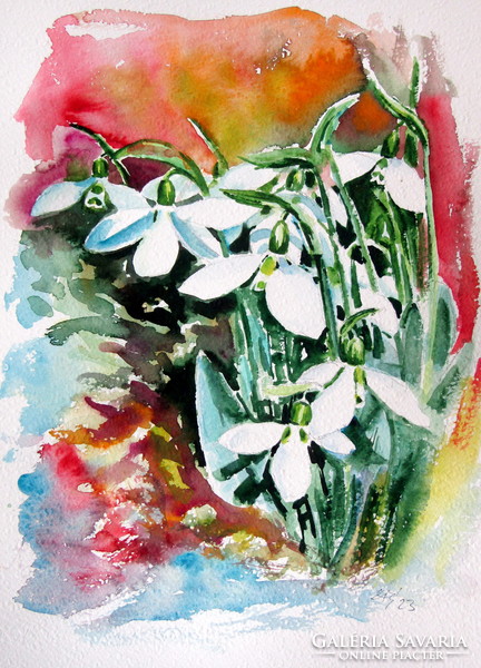 Snowdrops from the garden- watercolor painting