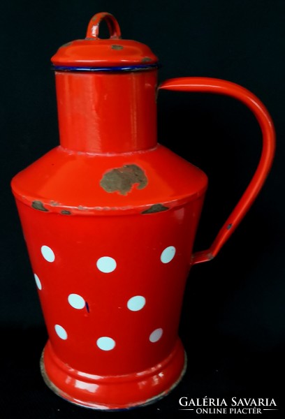 Dt/273. – Retro, 2 liter enameled polka dot water jug with lid