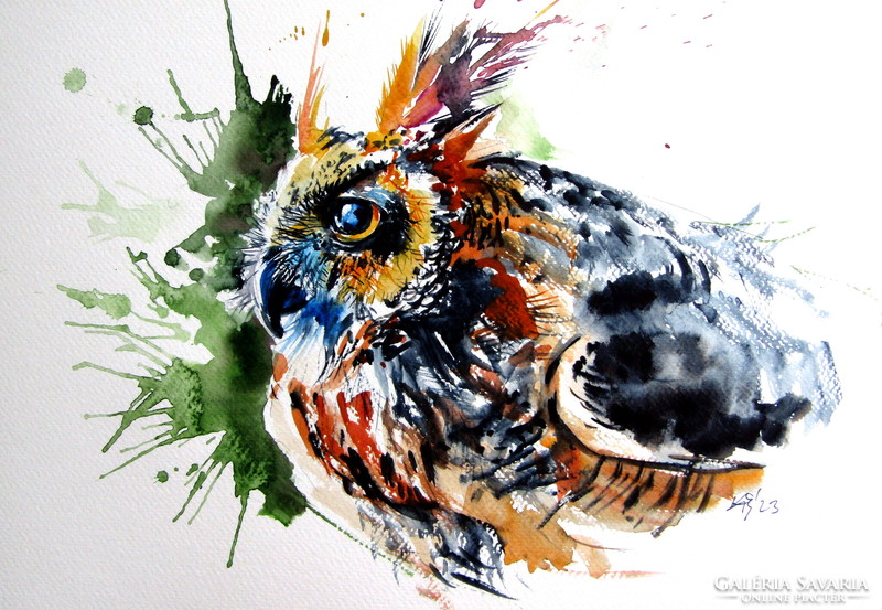 Great horned owl - watercolor painting