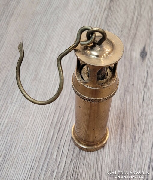 Old copper mini mining lamp, carbide lamp.