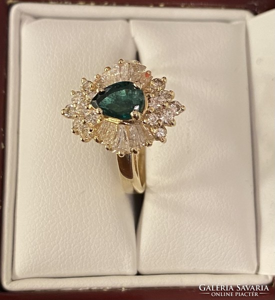 Vintage 14 karátos arany gyűrű,valódi smaragdal és gyémántokkal!