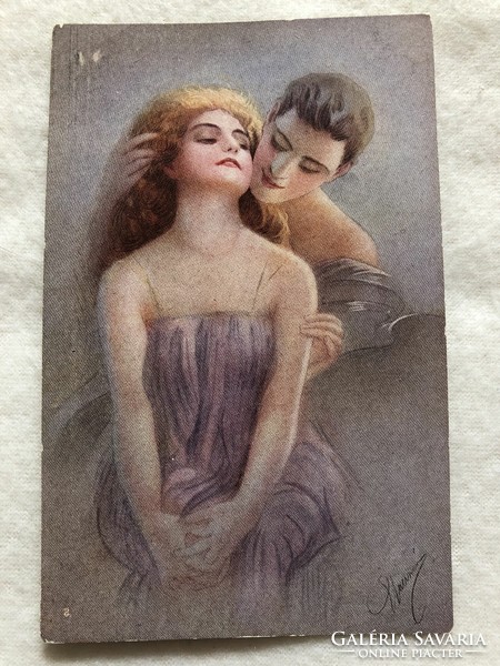Antik, régi romantikus képeslap - Postatiszta                         -6.