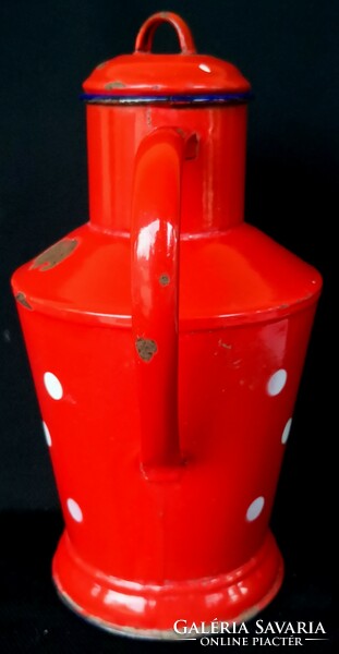 Dt/273. – Retro, 2 liter enameled polka dot water jug with lid
