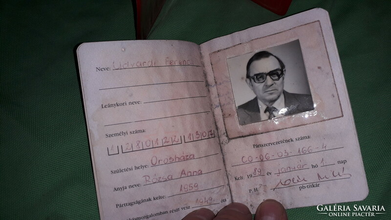 1989. Udvardi Ferenc MSZMP piros párt tagsági könyve + piros műbőr igazolvány tok a képek szerint