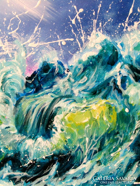 Waves on the beach II . acrylic painting/ Hullámok a tengerparton - akril festmény