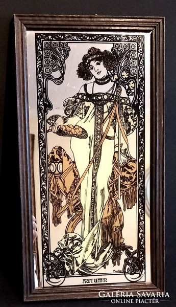 Art Nouveau Jugendstil Alfonz Mucha style mirror wall picture. Negotiable.