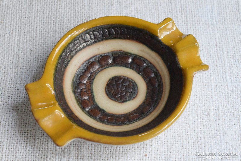 Retro glazed ceramic ashtray, ashtray, vib sign, Várdeák ildiko 13.5 x 10.8 x 2.5 cm