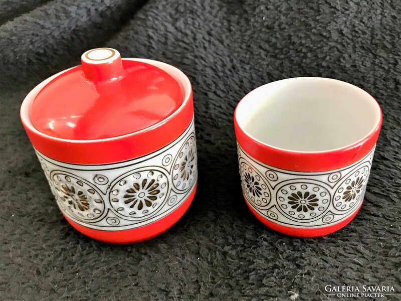 Hollóházi retro porcelain sugar bowl and bowl/holder - 2 products in one