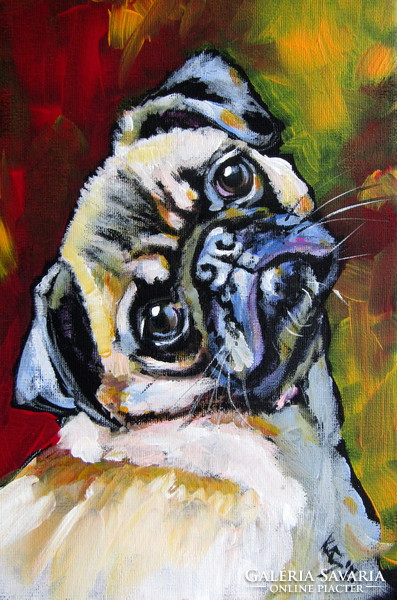 Cute pug - acrylic painting /aranyos mopsz .  akril festmény