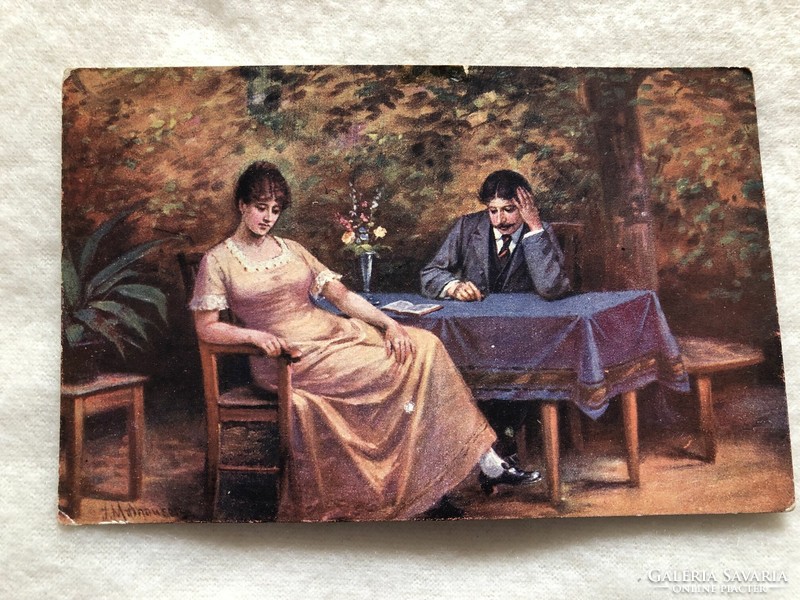 Antique, old romantic postcard - 1916 -6.