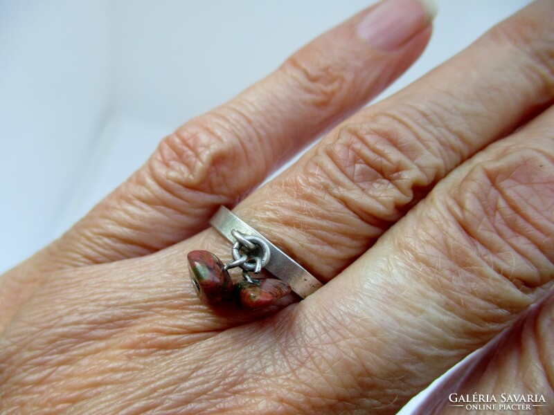 Special old open silver ring with amber