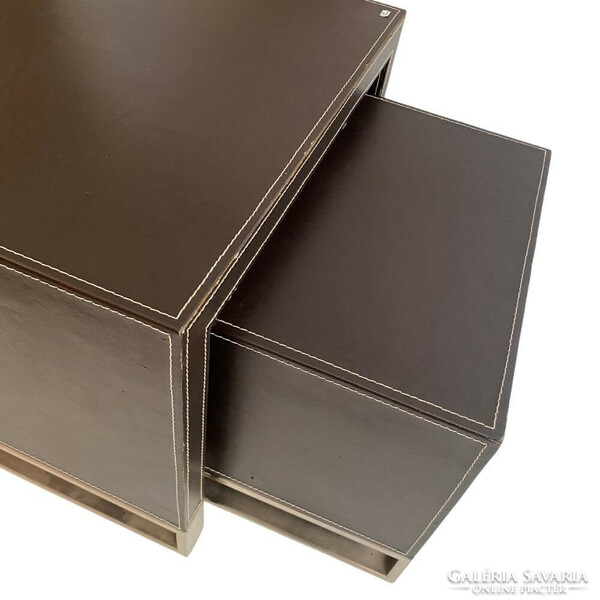 Stackable leather-chrome folding table - b386