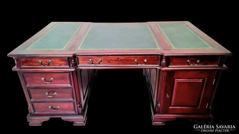 A710 exclusive English chesterfield solid mahogany leather-covered desk. Double!