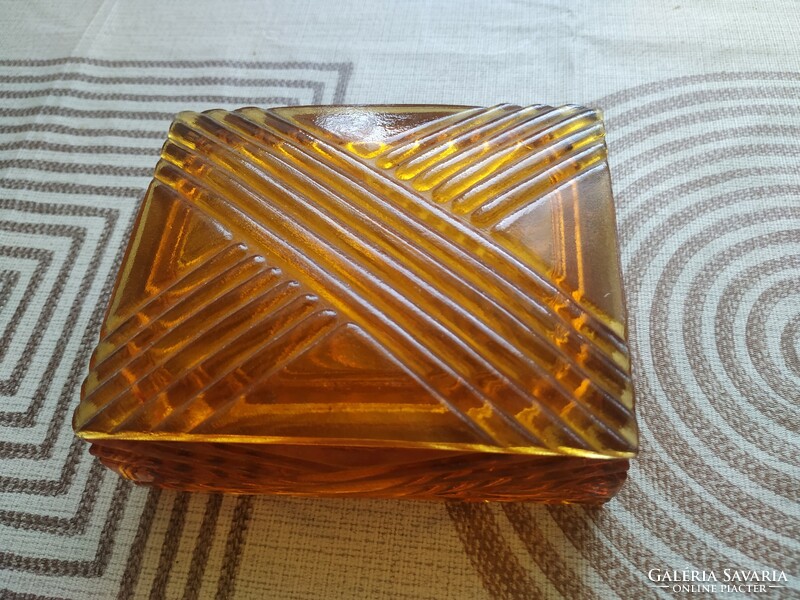 Amber glass card holder, bonbonier for sale!