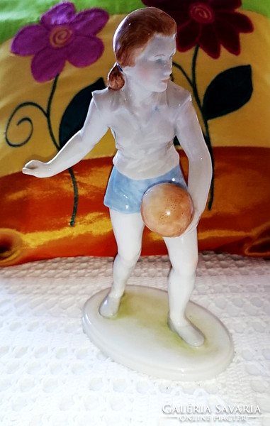 An extremely rare Köbány porcelain volleyball girl.