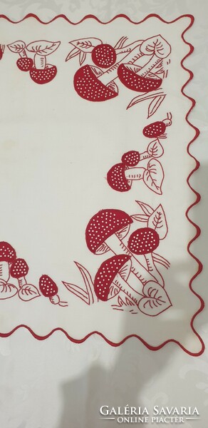 (6) Very old embroidered mushroom tablecloth 56 cm x 54 cm