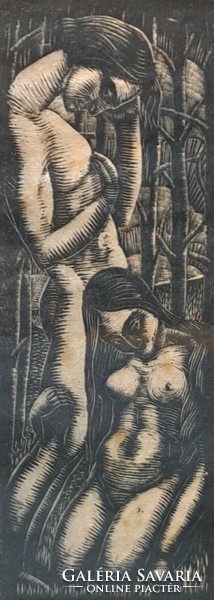 Adam and Eve (1928) triptych woodcut - Polish graphic artist Stefan Mrozewski - biblical scenes