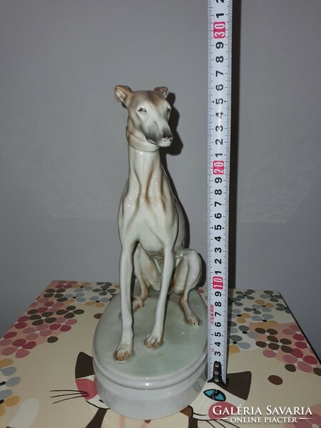 Zsolnay nagyméretű Agár kutya porcelán 26 cm