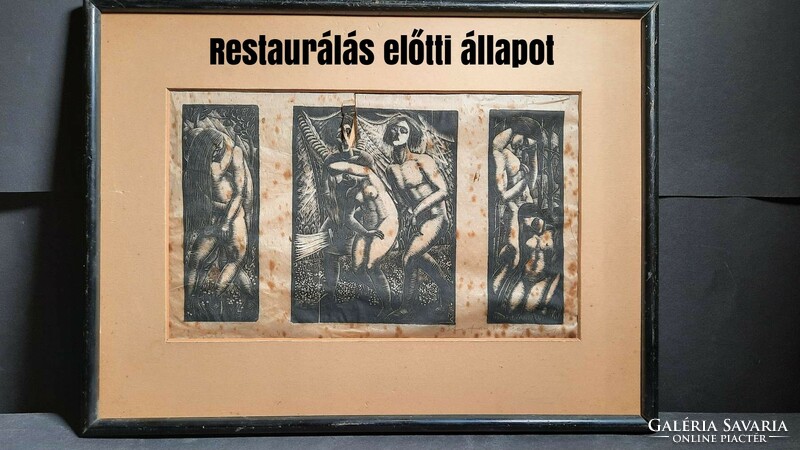 Ádám és Éva (1928) triptichon fametszet - Stefan Mrozewski lengyel grafikus - bibliai jelenetek