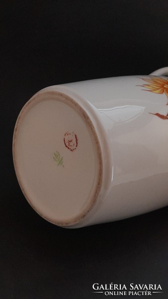 Large-sized vase with handles, dahlia pattern, Hollóháza porcelain, 36 cm