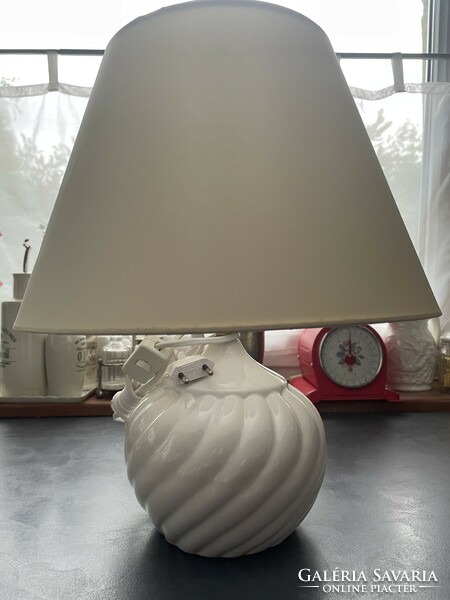 New! White ceramic table lamp with a classic ribbed body