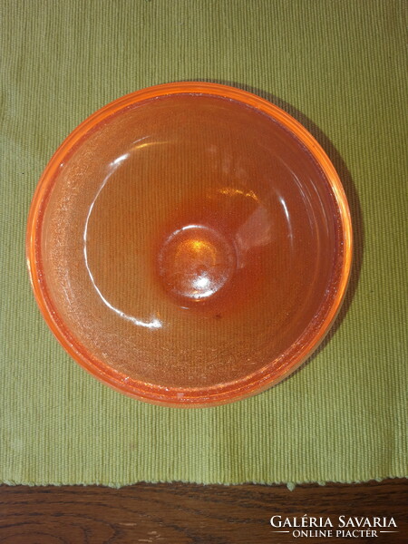Narancssárga repesztett karcagi fátyolüveg váza / kaspó / kínálótál
