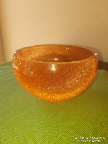 Orange cracked glass vase / bowl / serving bowl