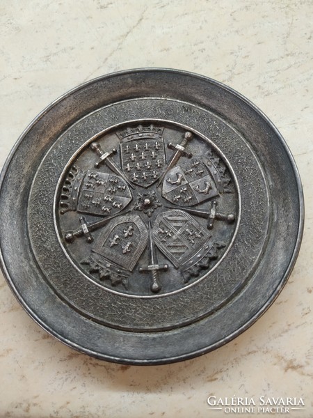 Antique pewter bowl with coat of arms pattern for sale!