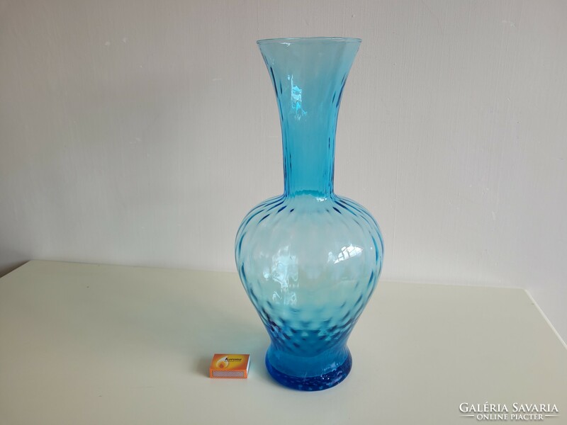 Retro nagy méretű 45,5 cm mid century kék üvegváza régi üveg váza padlóváza