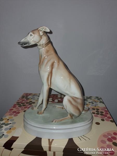 Zsolnay nagyméretű Agár kutya porcelán 26 cm