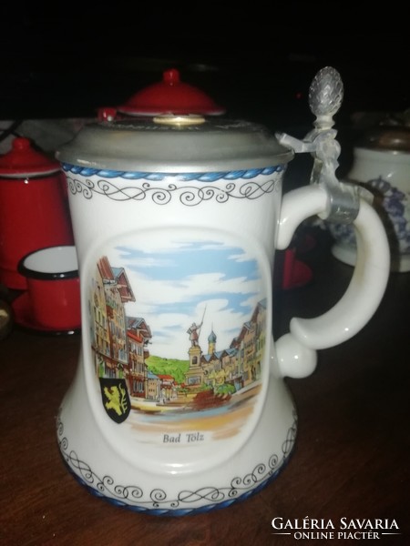 Red Cross porcelain German jug with tin lid 2