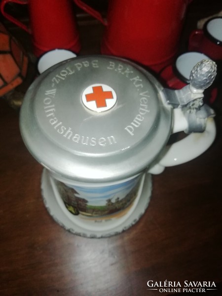 Red Cross porcelain German jug with tin lid 2