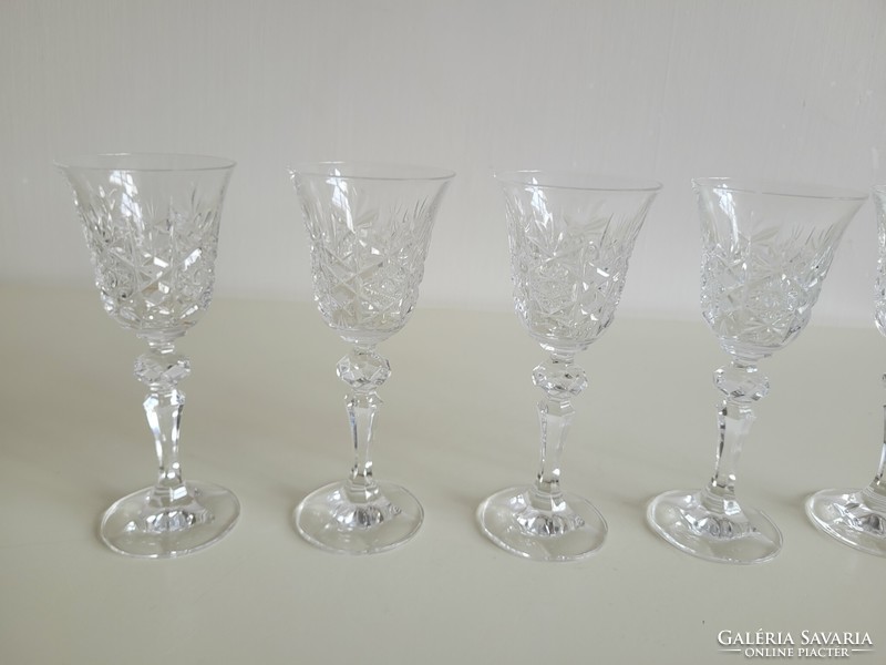 Retro bohemian crystal liqueur glass mid century 5 Czechoslovak stemmed glasses