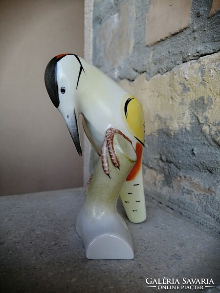 Kőbányai porcelain (drasche) wood handle / variegated woodpecker nipp
