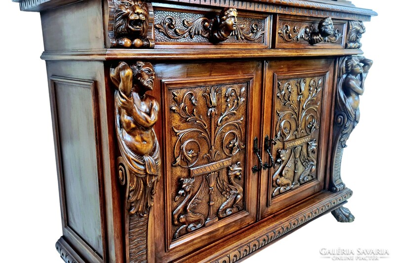 A715 antique renaissance, carved glass cabinet