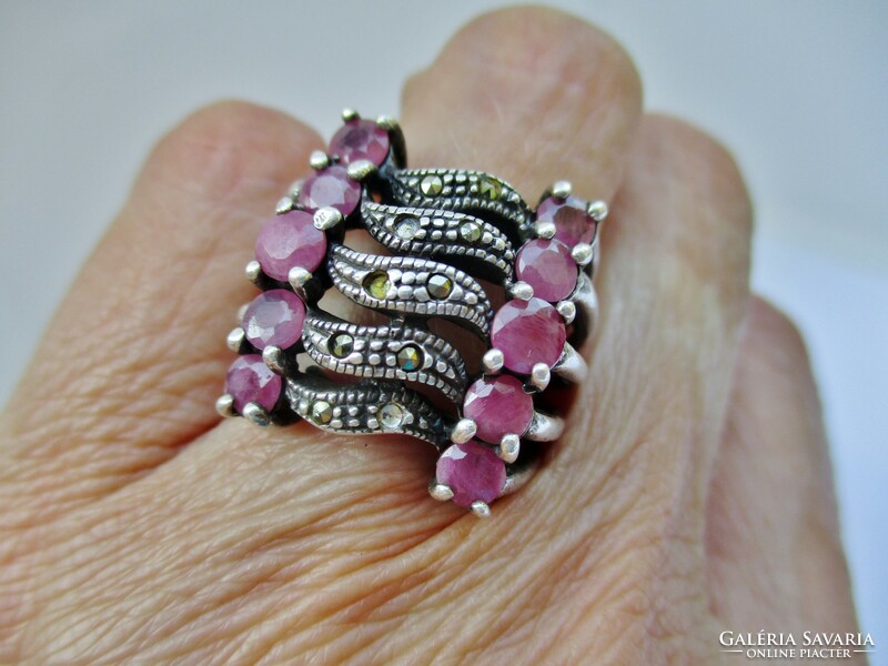 Special handmade silver ring with real beautiful 2ct ruby with marcasite