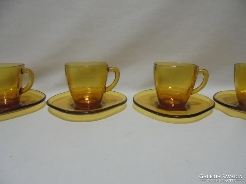 Art deco borostyán színű hat személyes jénai kávés, mokkás készlet