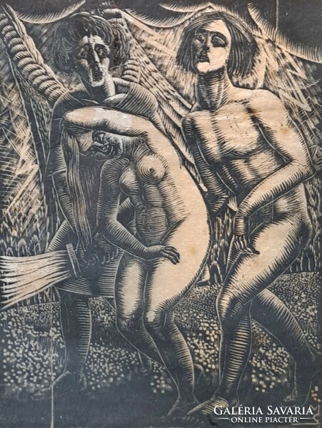 Adam and Eve (1928) triptych woodcut - Polish graphic artist Stefan Mrozewski - biblical scenes