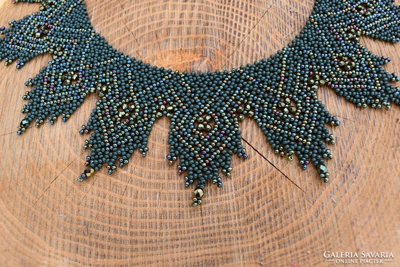 Dark green checkered Ukrainian pearl necklace, pearl jewelry