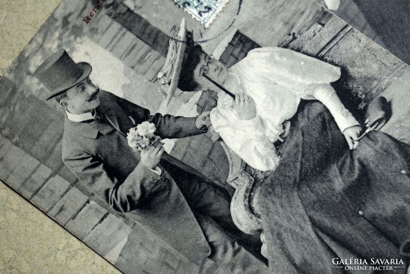 3 pcs antique series romantic photo postcard - courtship