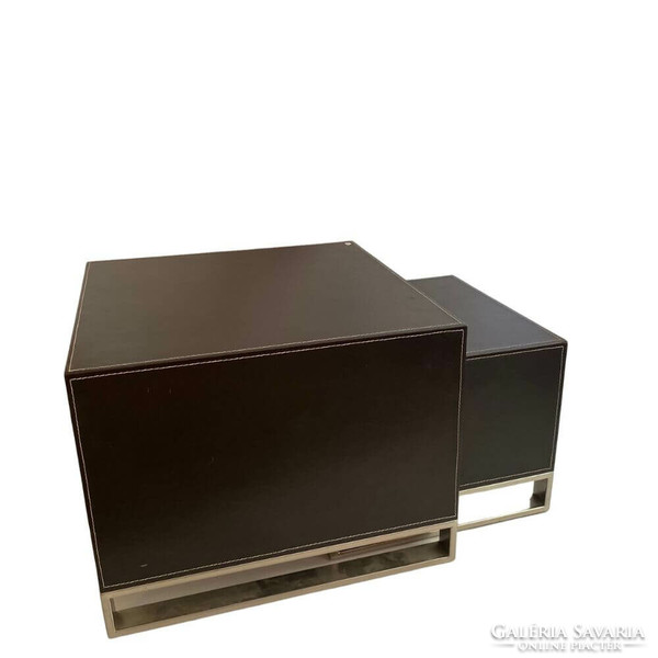 Stackable leather-chrome folding table - b386