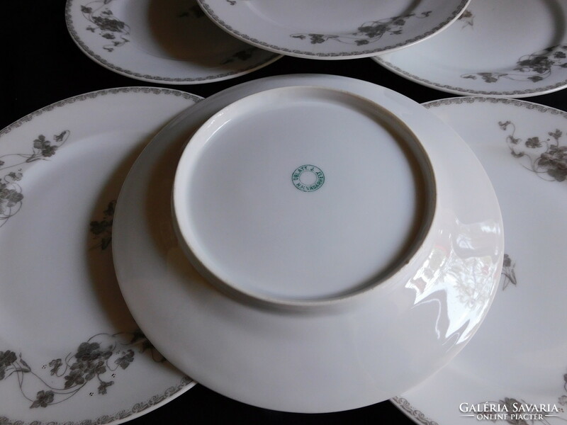 Oblatt Júlia porcelán tányérok szecessziós ibolyamintával - 6 darab