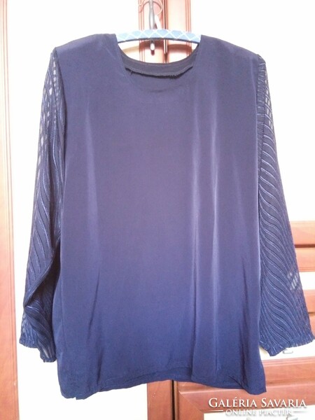 Women's oversized dark blue silk blouse