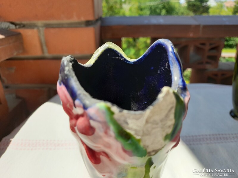 Art Nouveau majolica vase, damaged