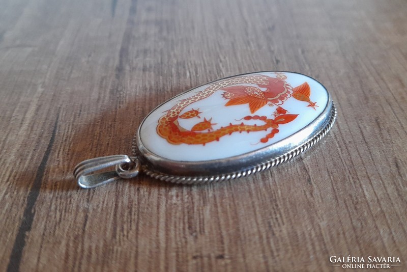 Old Meissen porcelain pendant in a silver frame