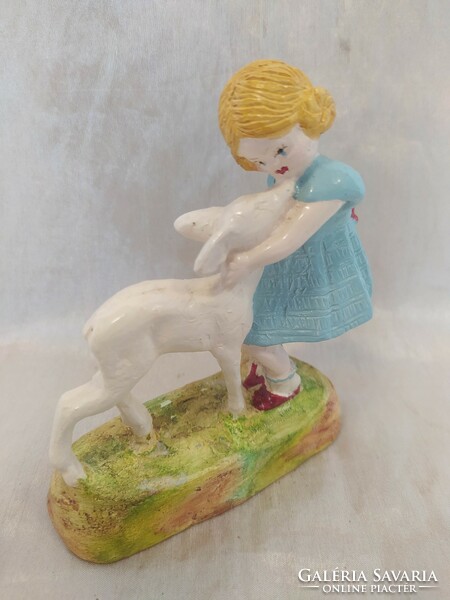 Retro ceramic little girl with deer